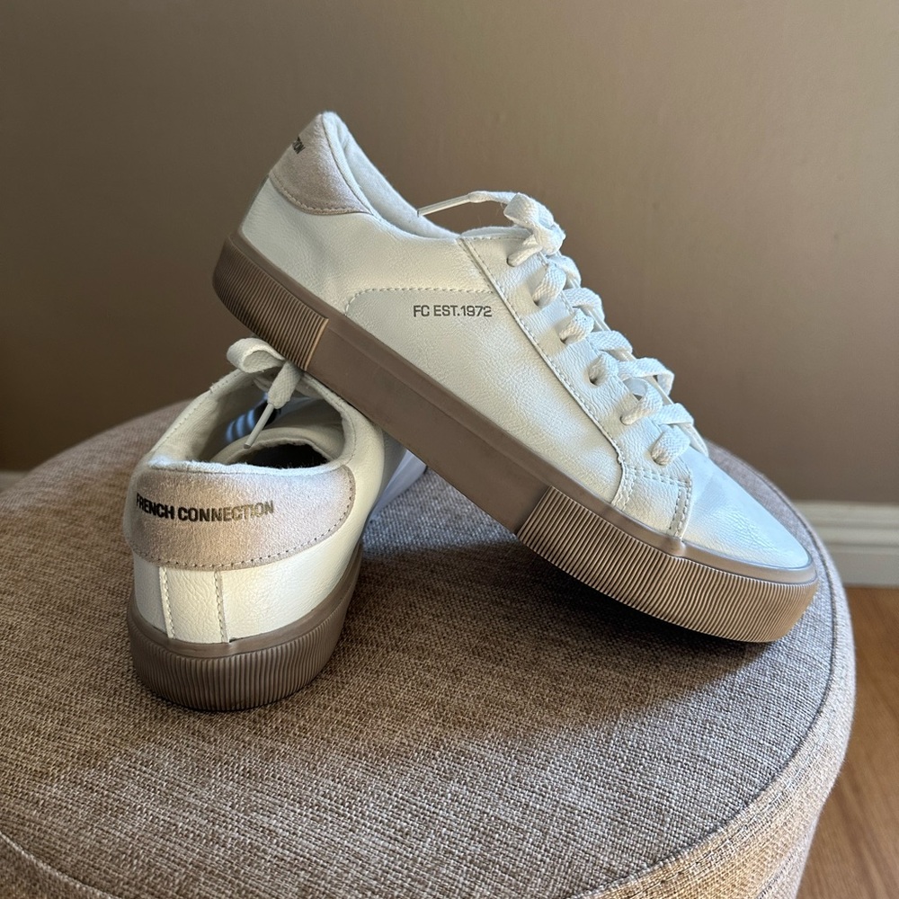 French Connection Cream Sneakers with Brown Sole